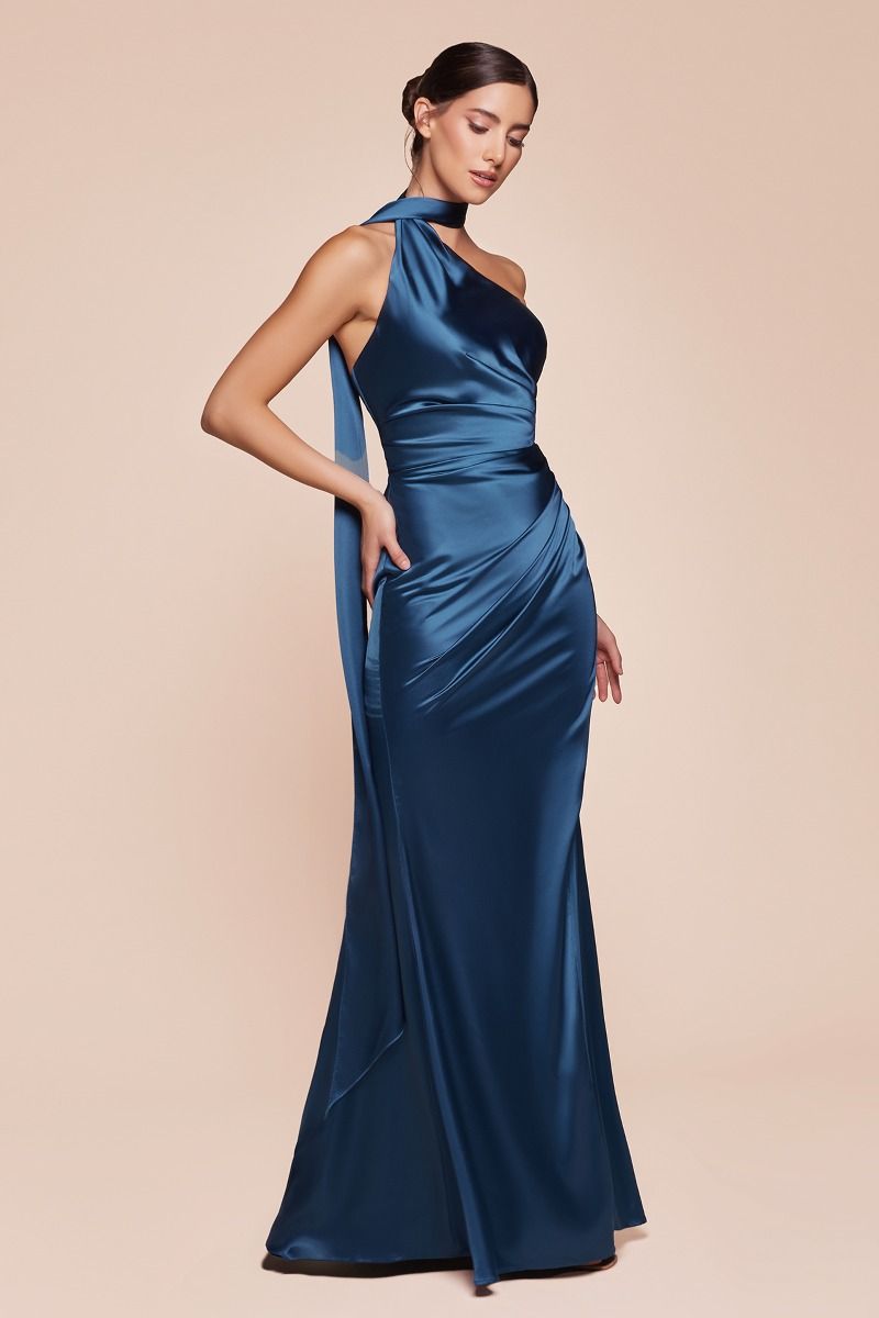 One Shoulder Luxe Satin Fitted Gown