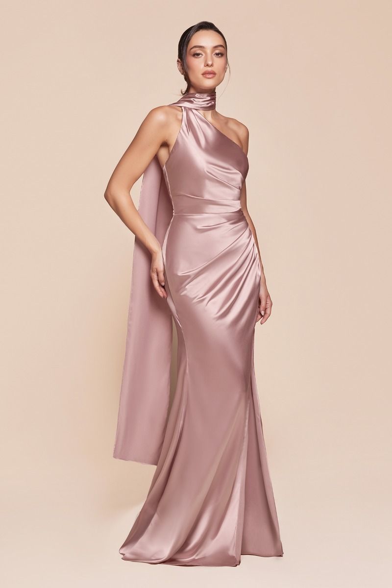 One Shoulder Luxe Satin Fitted Gown