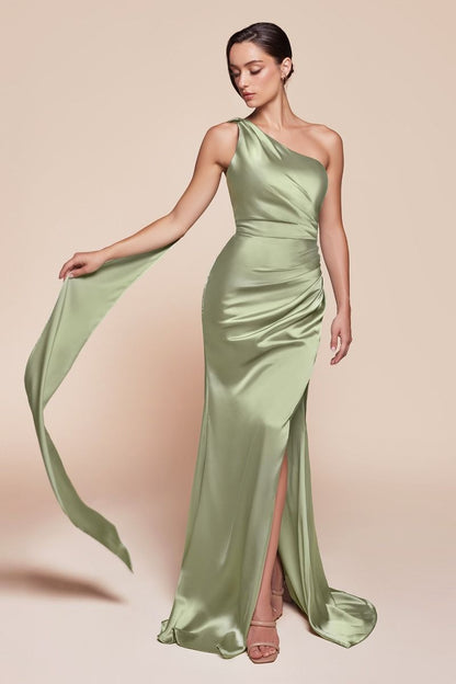 One Shoulder Luxe Satin Fitted Gown