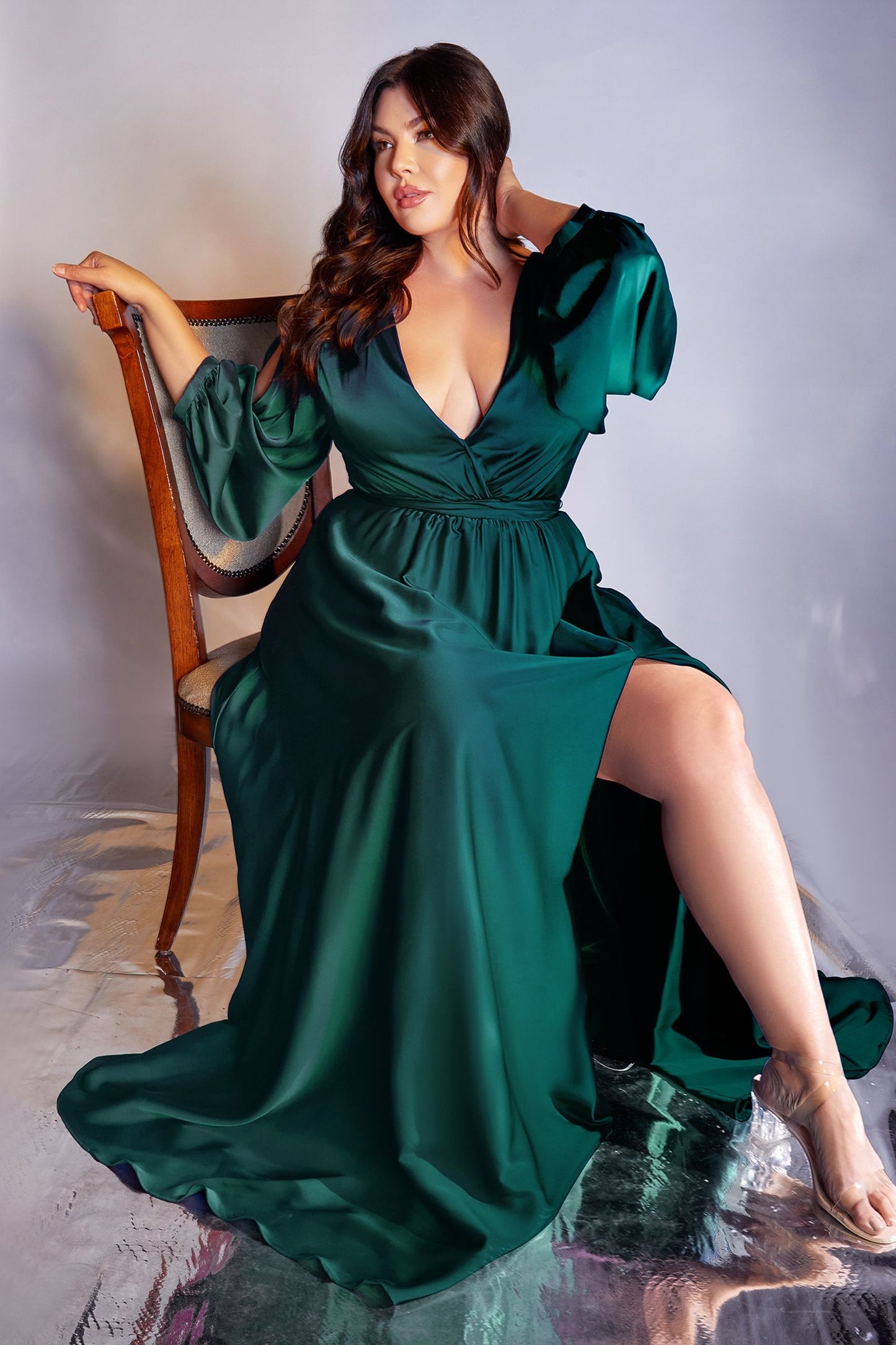 Curve Satin Long Sleeve Gown