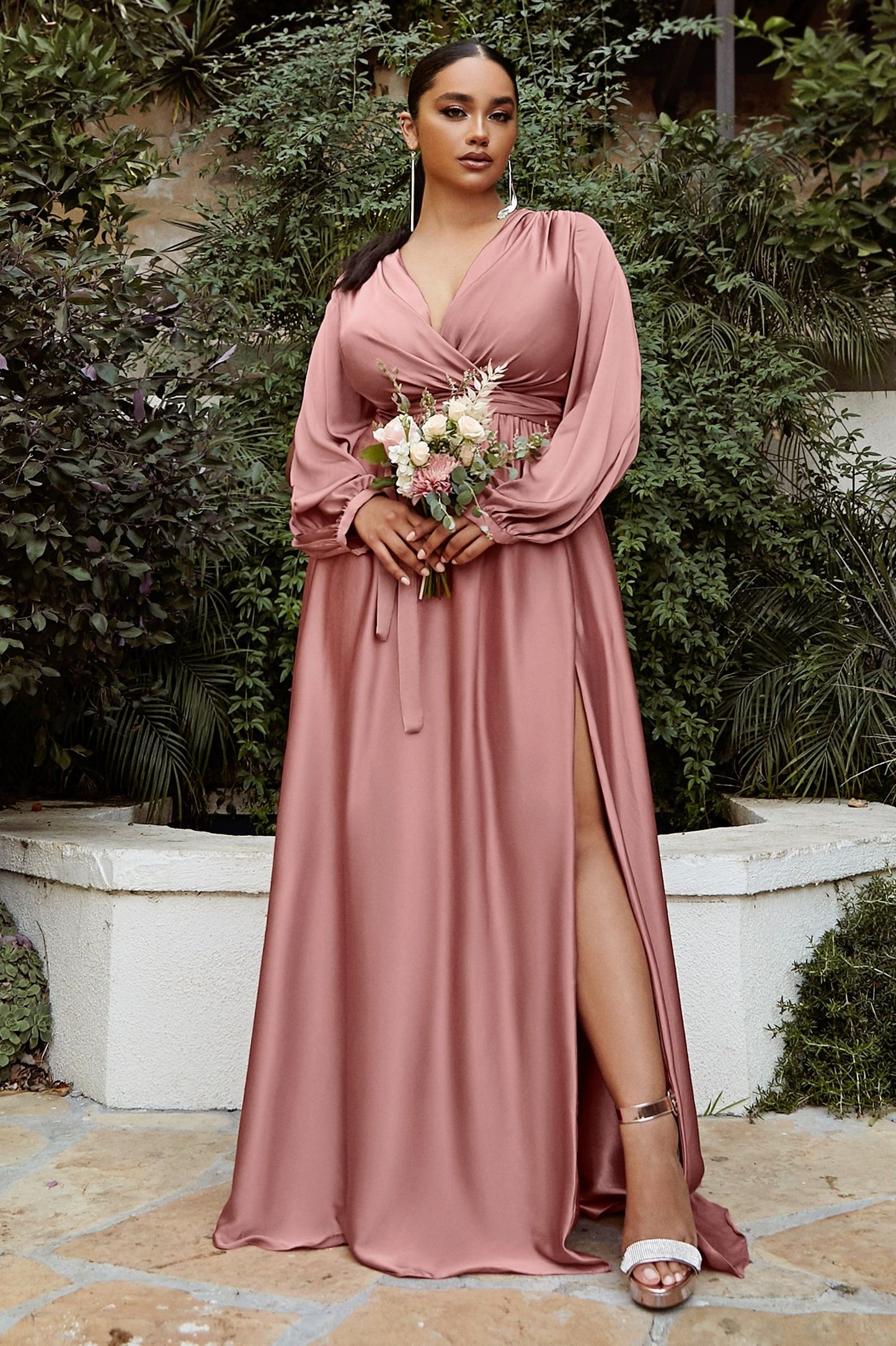 Curve Satin Long Sleeve Gown