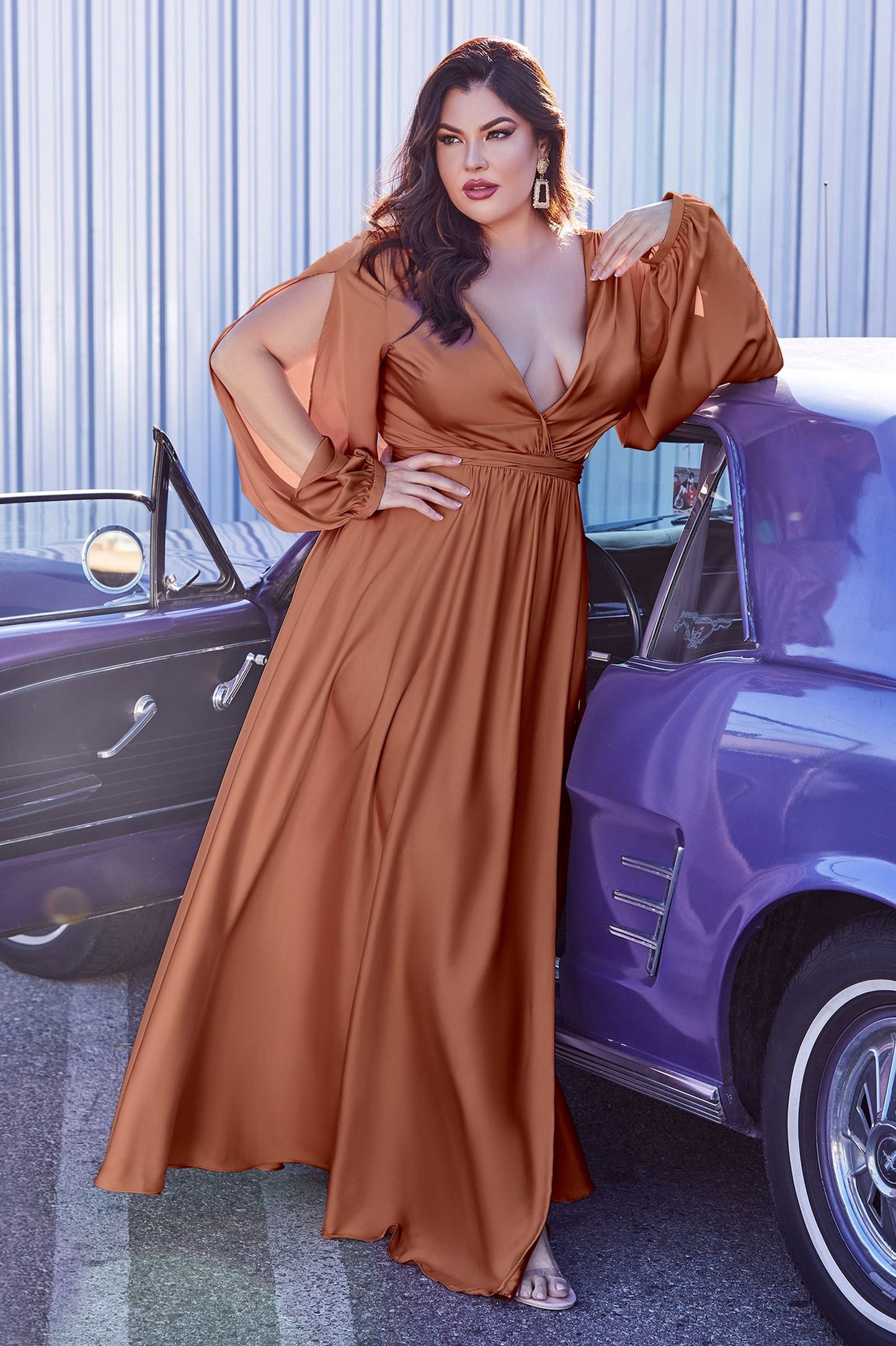 Curve Satin Long Sleeve Gown