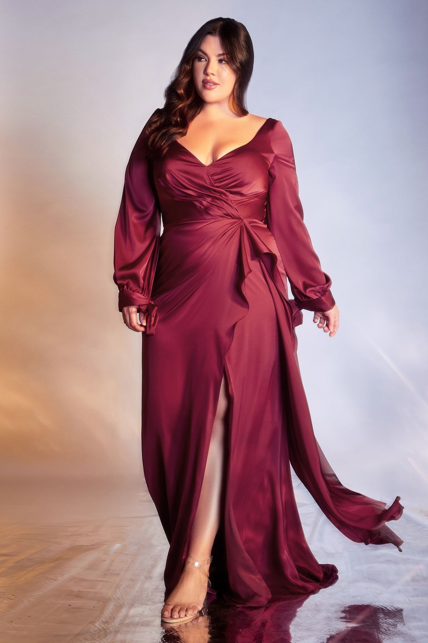 Satin Curve Long Sleeve Dress