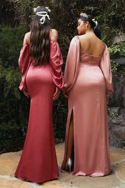 Soft Satin Long Sleeve Curve Dress