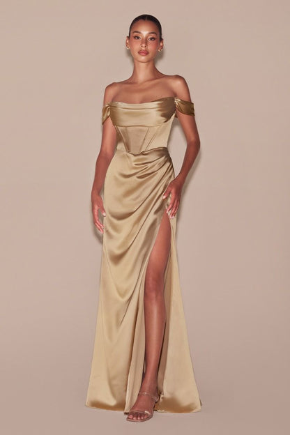 Satin Off The Shoulder Corset Gown