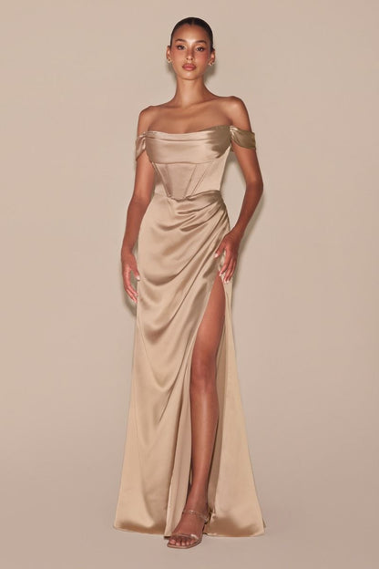 Off The Shoulder Satin Corset Gown