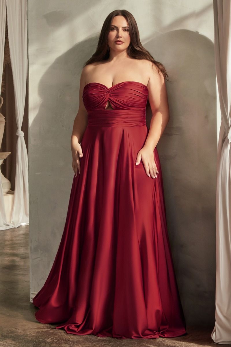 Satin Strapless Keyhole A-Line Dress