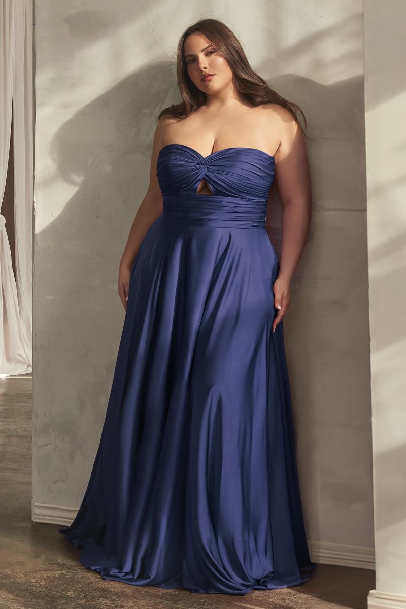 Satin Strapless Keyhole A-Line Dress