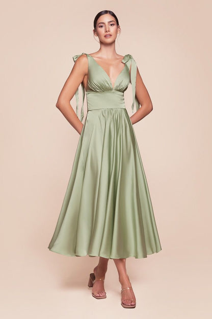 Tea Length Satin A-Line Dress