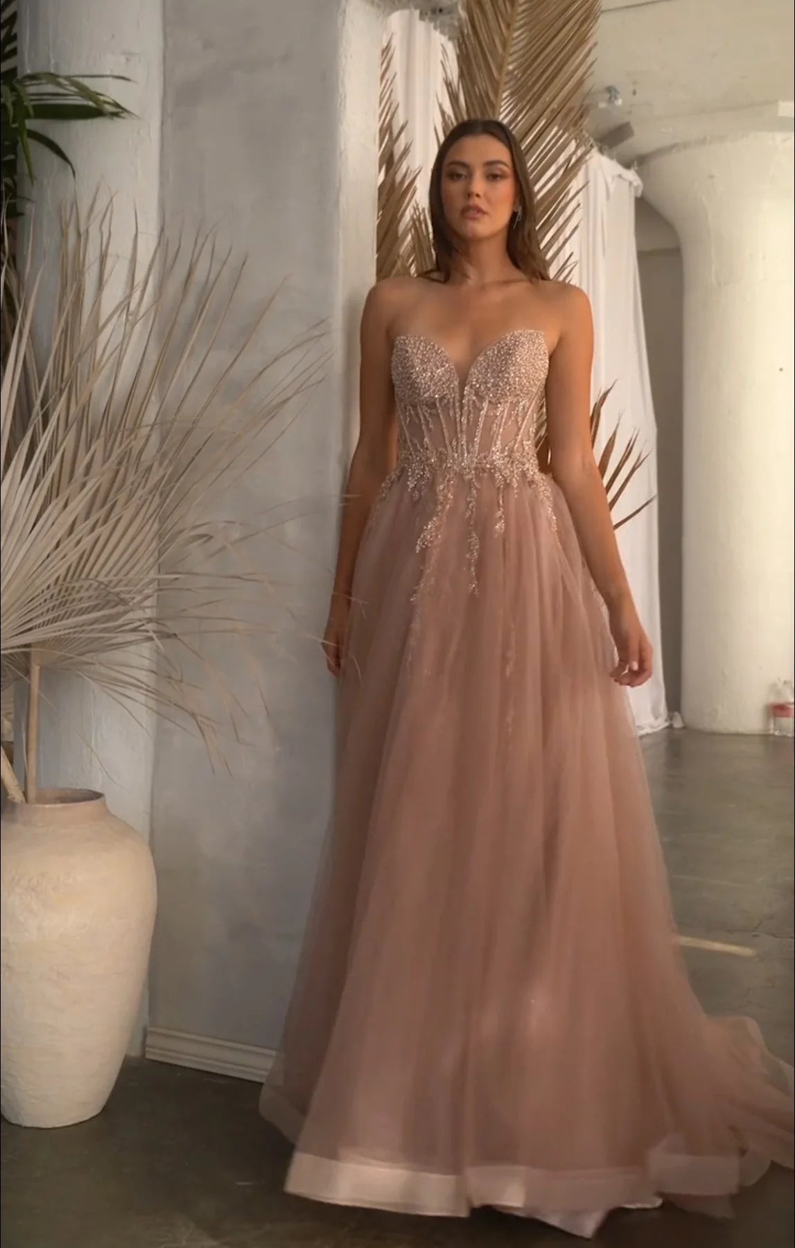 Strapless Layered Tulle Ball Gown