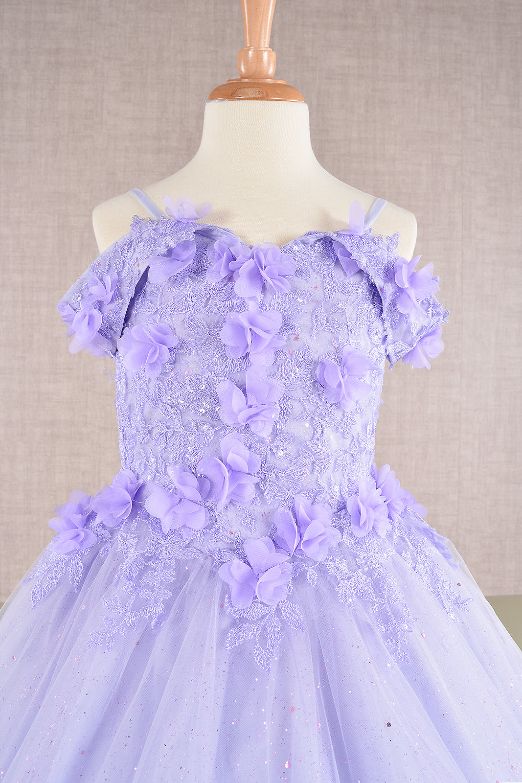 3D Floral Applique Embellished Glitter Embroidery Mesh Kids Dress