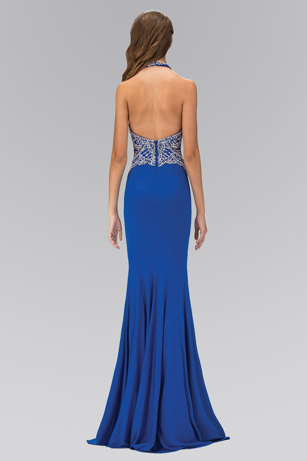 Halterneck Jersey Long Dress with Beaded Bodice