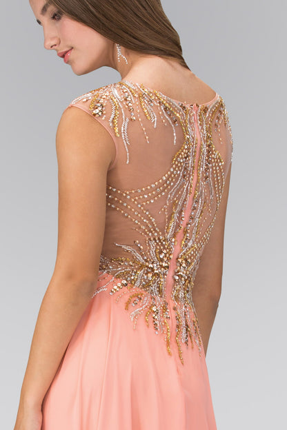 Floor Length Dress with Sheer Back and Bead Embellished Bodice