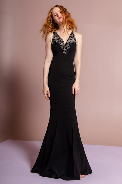 Floor Length Rome Jersey Dress with Jewel Emblished Neckline