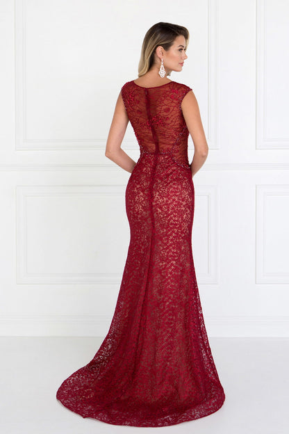 Lace EmbeLace Mermaid Long Dress with Beads and Jewels Embellished