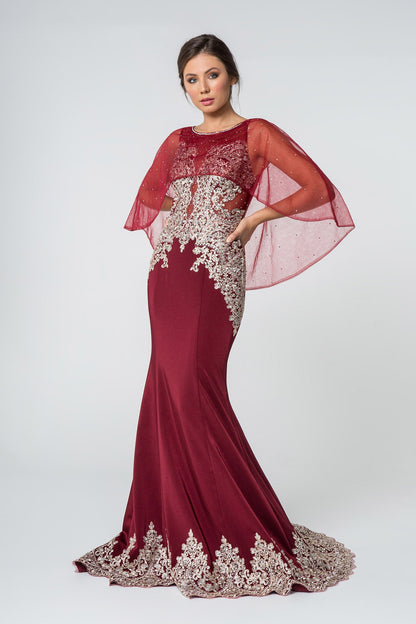 Rome Jersey Mermaid Long Dress with Embroidery and Jewels