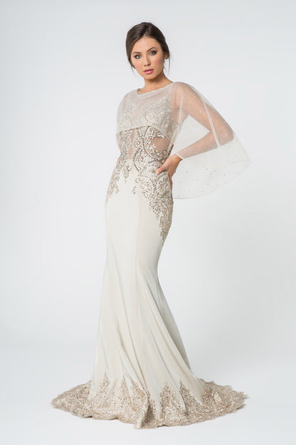 Rome Jersey Mermaid Long Dress with Embroidery and Jewels