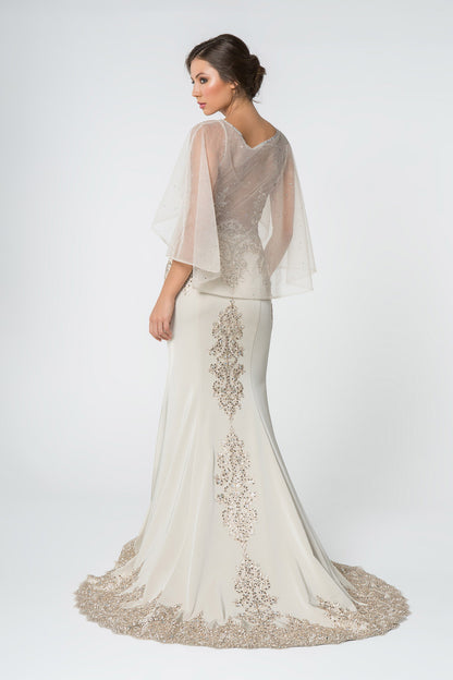 Rome Jersey Mermaid Long Dress with Embroidery and Jewels