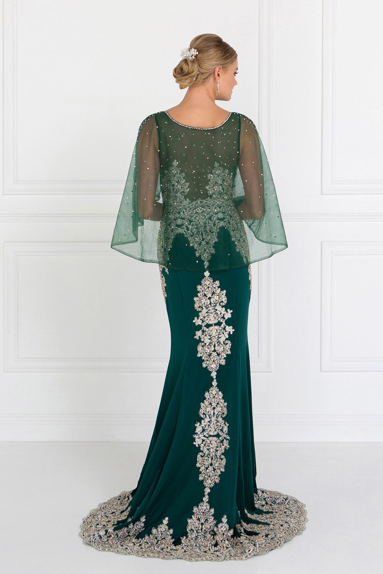 Rome Jersey Mermaid Long Dress with Embroidery and Jewels