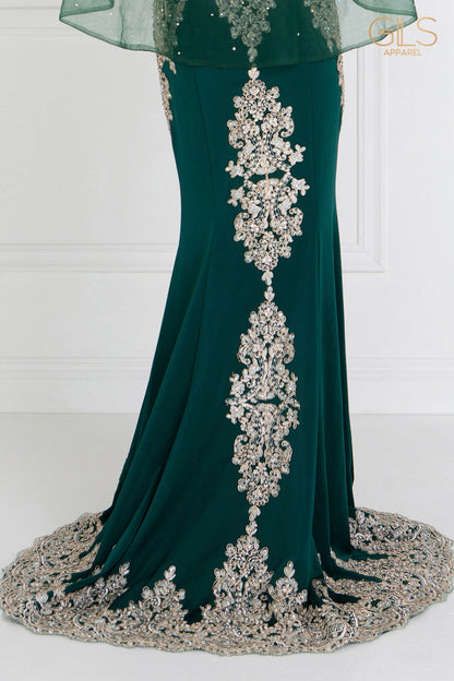 Rome Jersey Mermaid Long Dress with Embroidery and Jewels