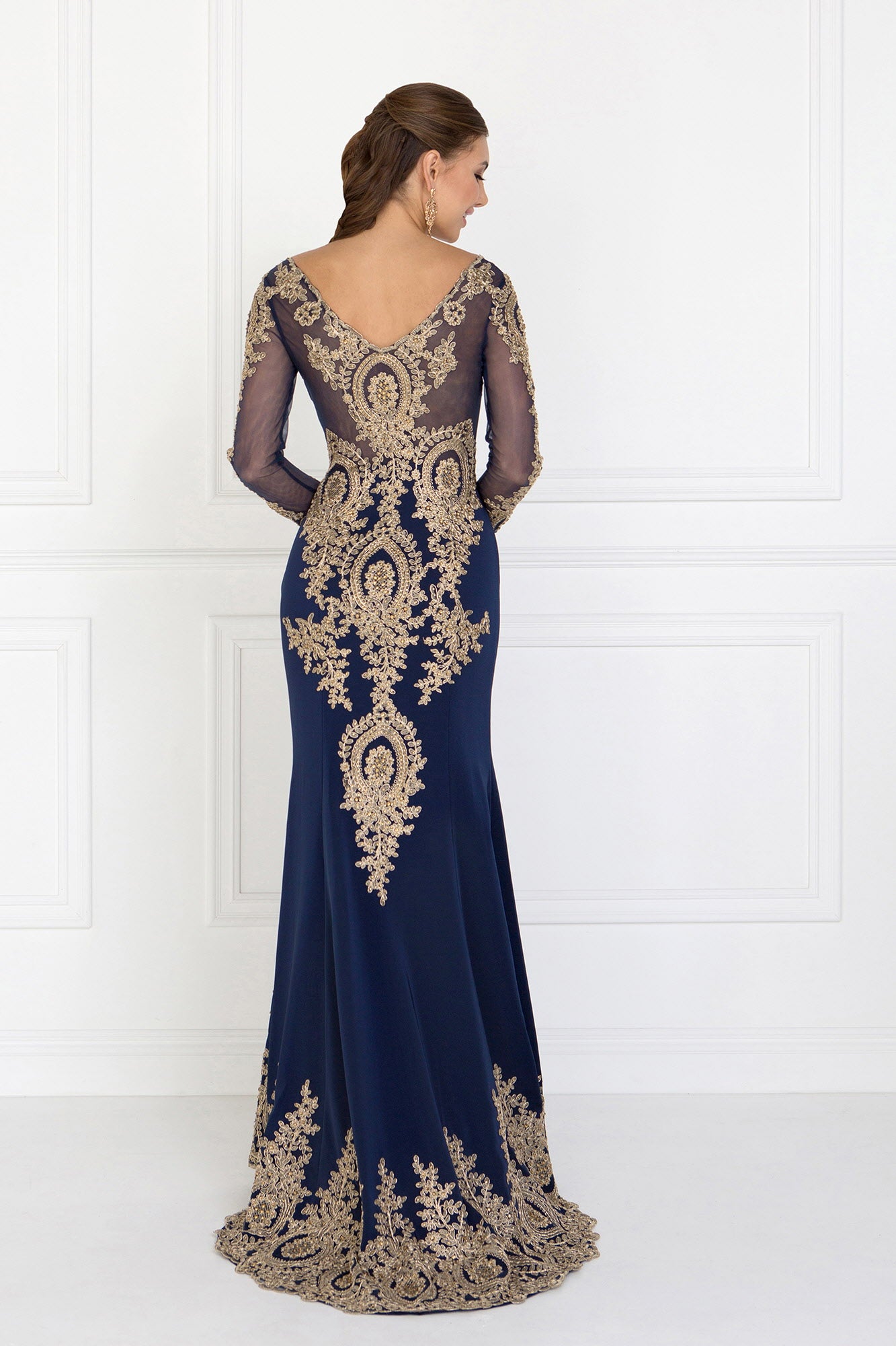 Rome Jersey Mermaid Long Dress with Sheer V-Back