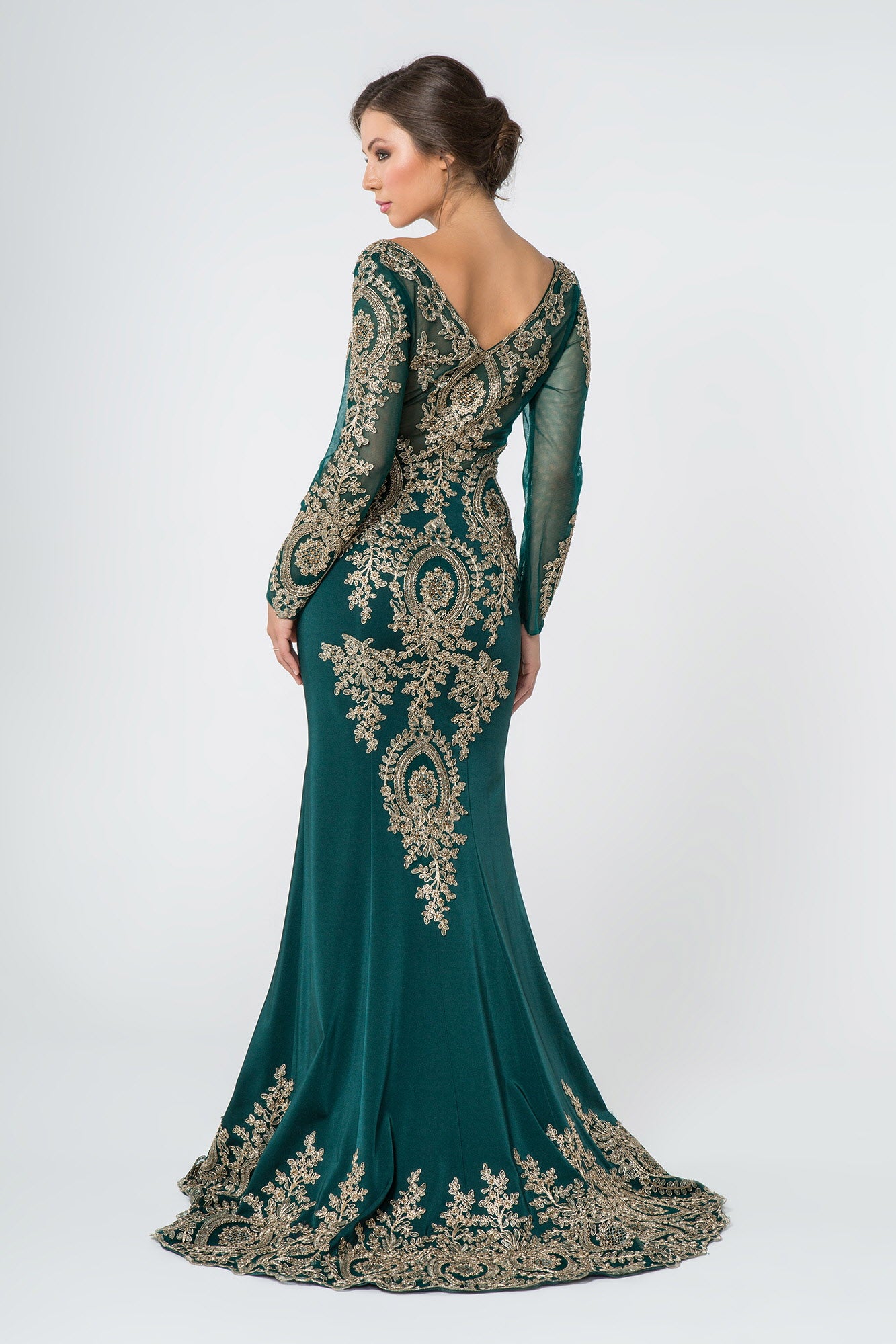 Rome Jersey Mermaid Long Dress with Sheer V-Back