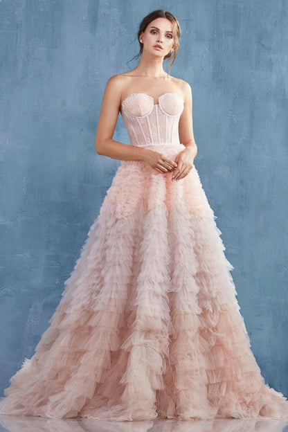 Strapless Ruffled Ombre Eva Ballgown