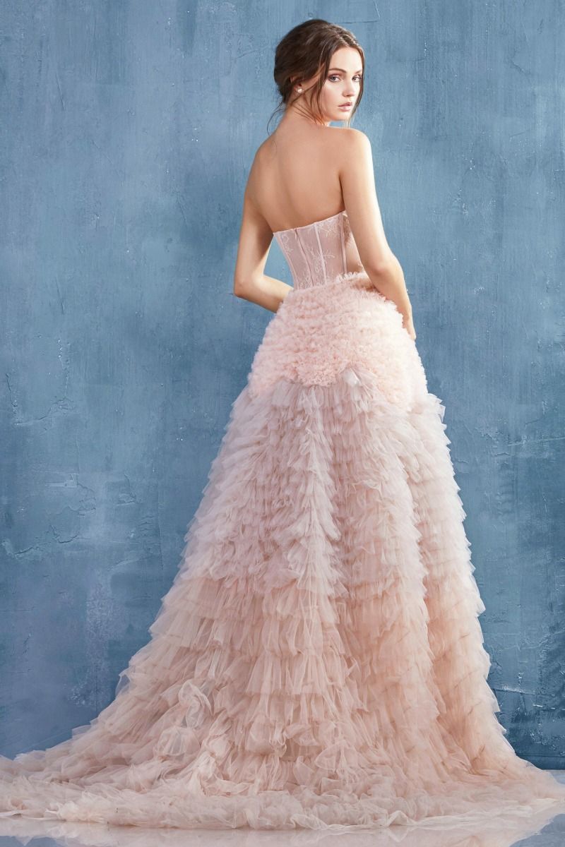 Strapless Ruffled Ombre Eva Ballgown