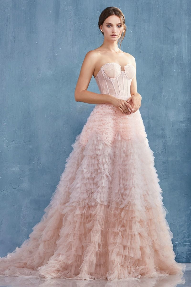 Strapless Ruffled Ombre Eva Ballgown