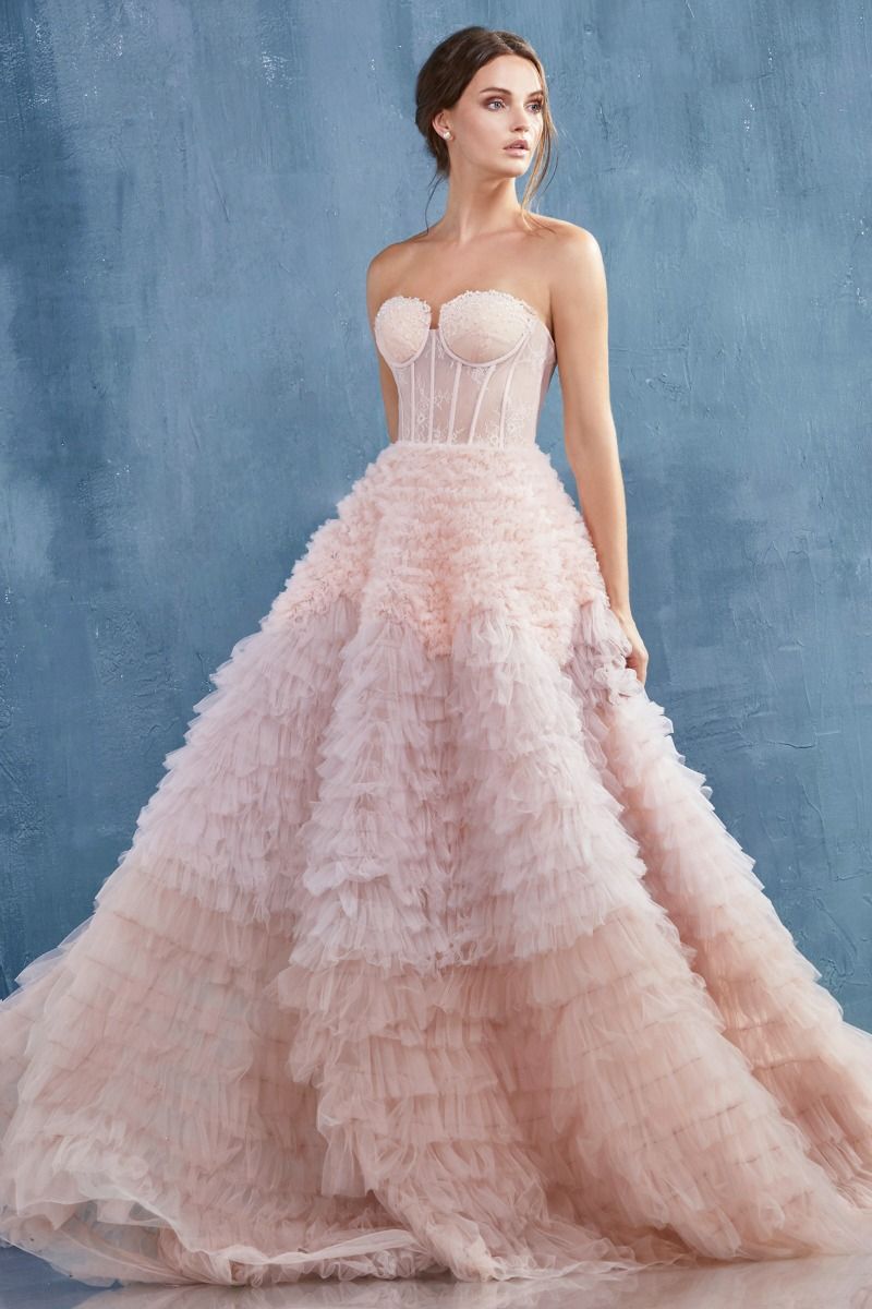 Strapless Ruffled Ombre Eva Ballgown