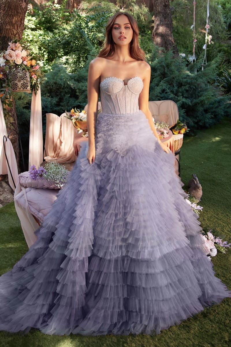 Strapless Ruffled Ombre Eva Ballgown