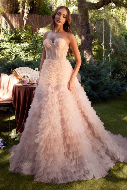 Strapless Ruffled Ombre Eva Ballgown