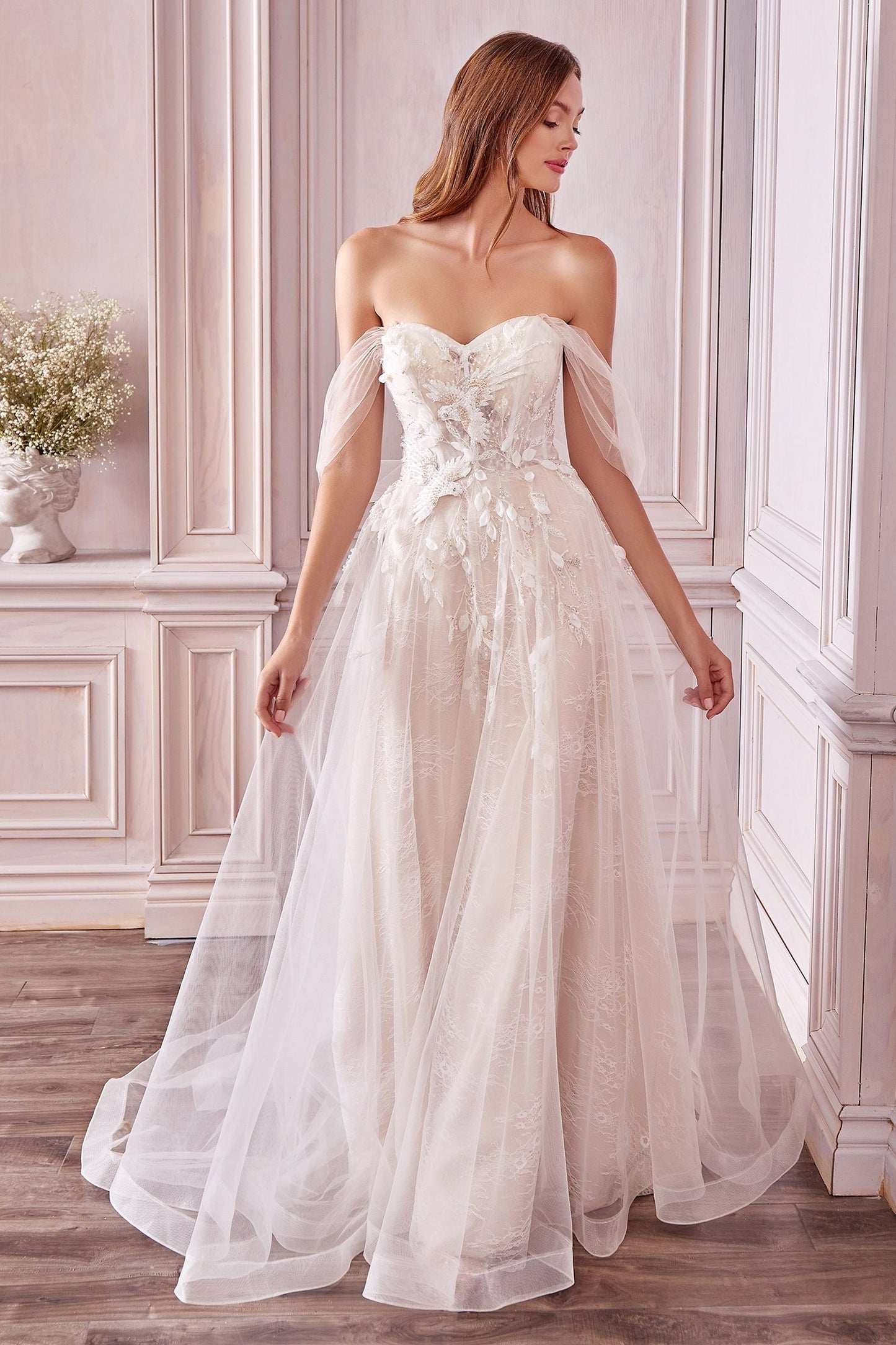 Off The Shoulder Birds Of Romance A-Line Gown