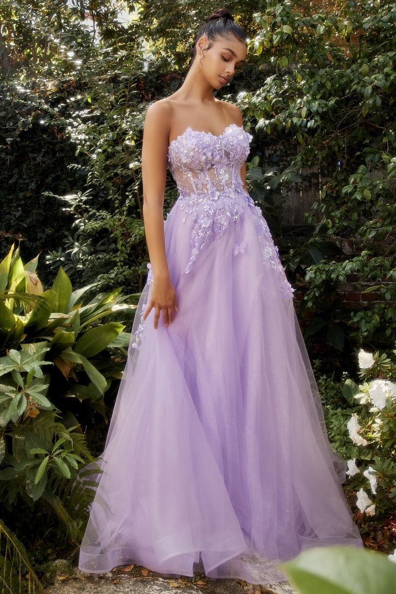 Strapless Floral Ball Gown