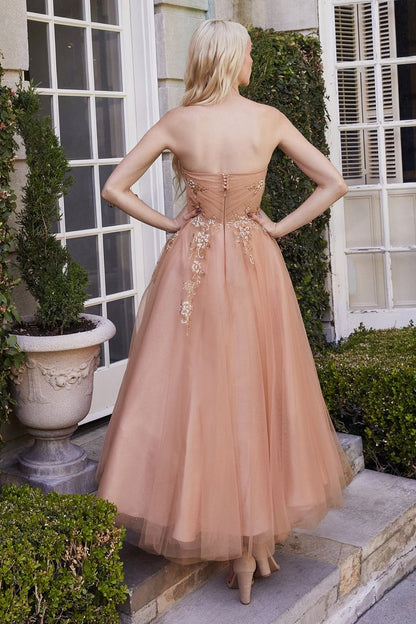 Strapless Tulle Tea Length Dress