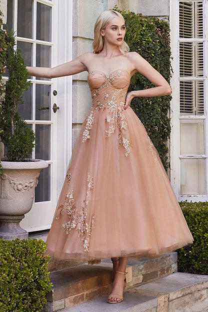 Strapless Tulle Tea Length Dress