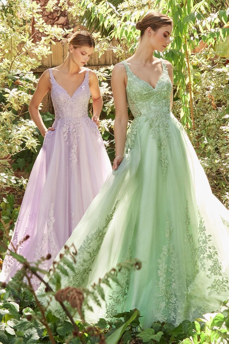 Pastel Elysium Lace V-Neck Gown