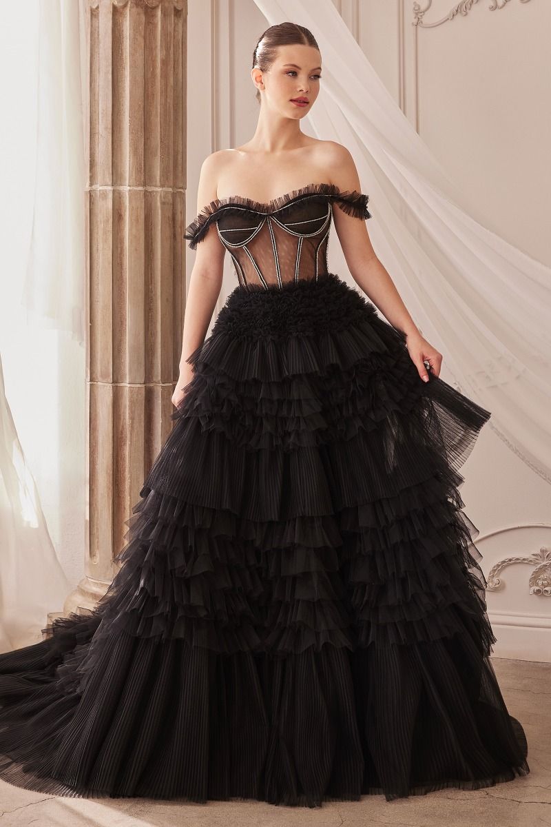 Rhinestone Corset Ruffle Gown