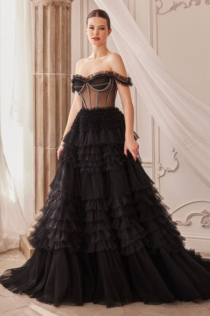 Rhinestone Corset Ruffle Gown