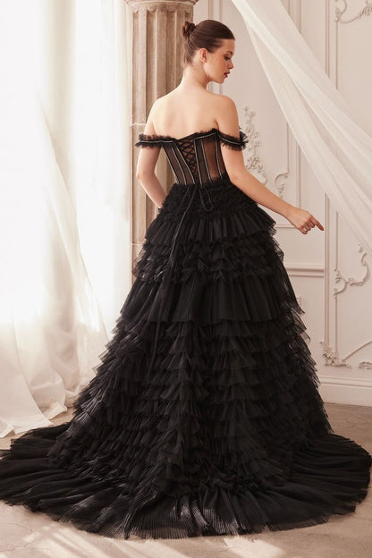 Rhinestone Corset Ruffle Gown