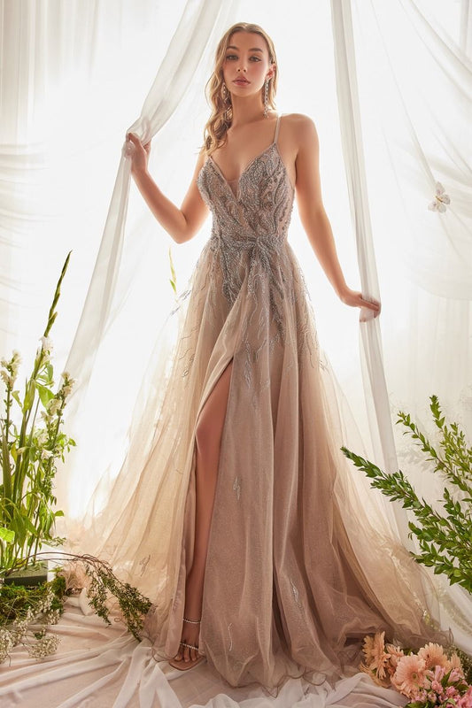 Granite Silver Tulle A-Line Gown