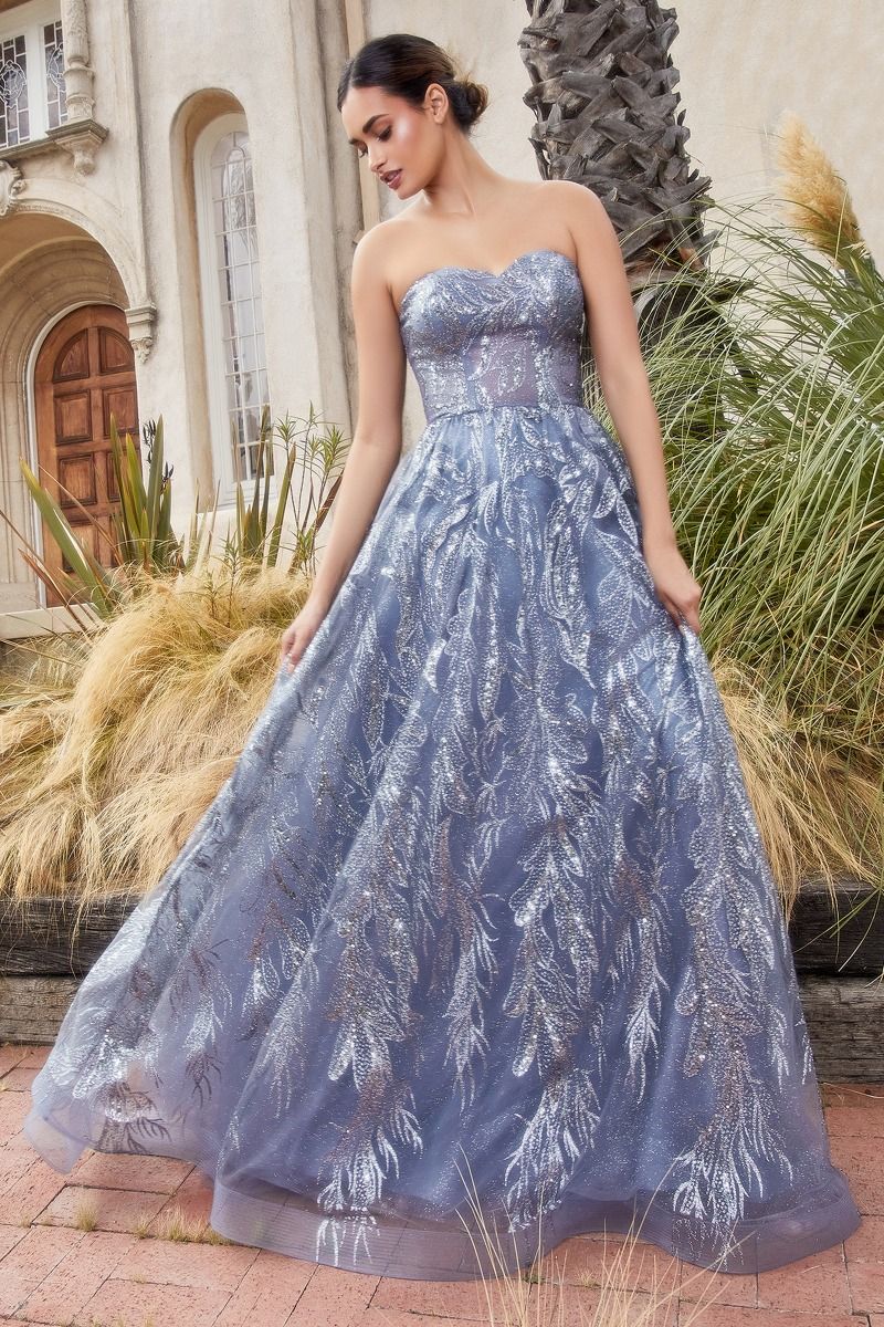 Shimmer Leaf Motif Ball Gown With Matching Shawl