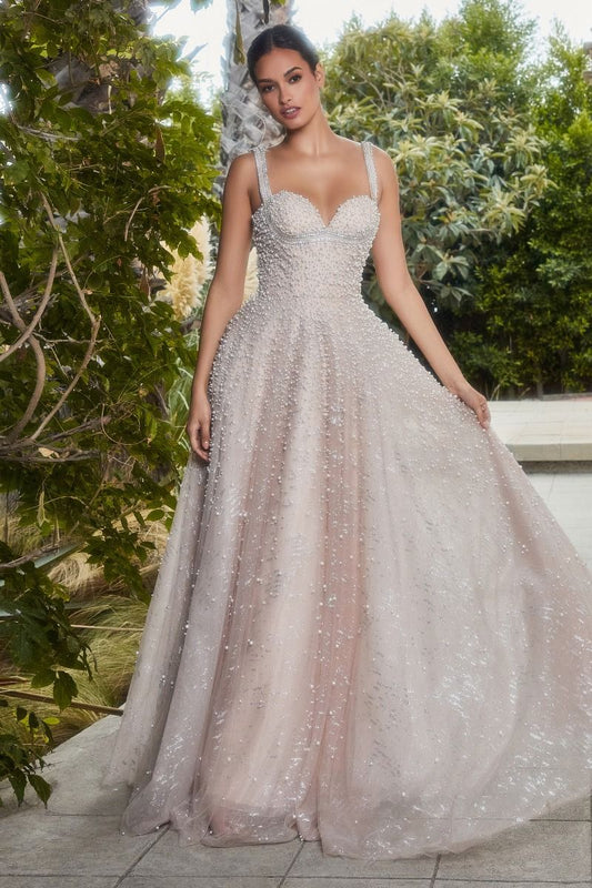 Pearleque Ball Gown With Crystal Strap