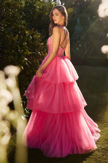 High Low Halter Beaded Ball Gown