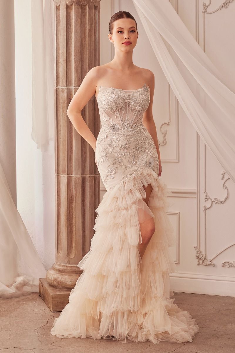 Strapless Lace & Tulle Mermaid Gown