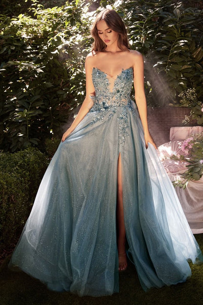 Strapless A-Line Layered Tulle Gown