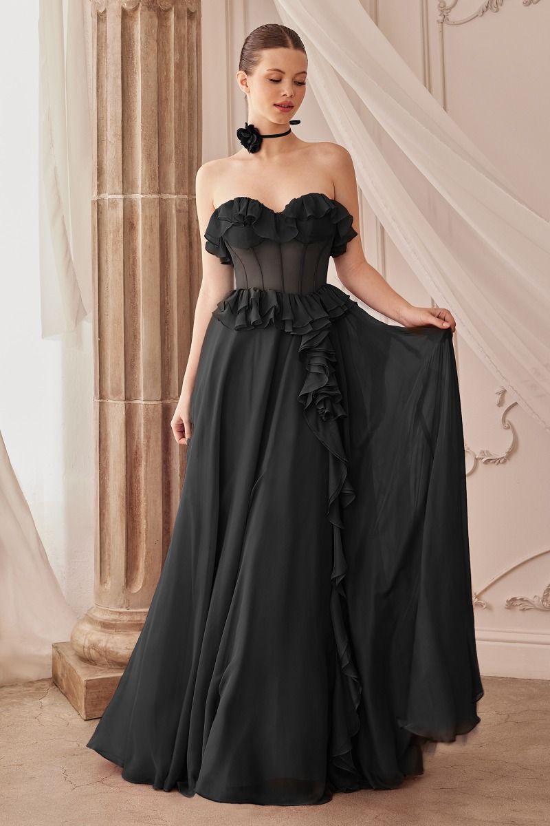 Strapless Chiffon Ruffle A-Line Dress