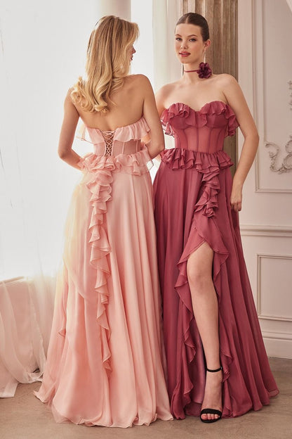 Strapless Chiffon Ruffle A-Line Dress