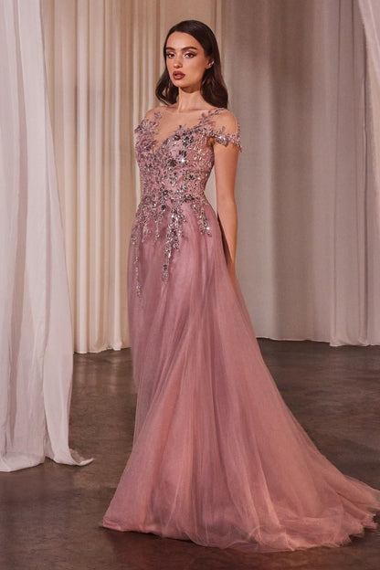 A-Line Cap Sleeve Ball Gown