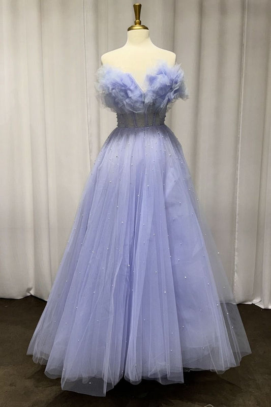 Strapless Layered Blue Ball Gown